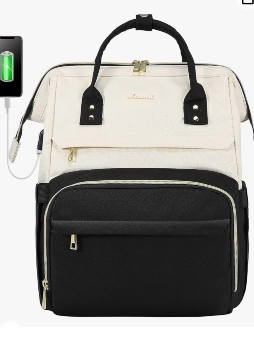 LOVEVOOK Ivory and Black Backpack Laptop Bag Travel Charging Port